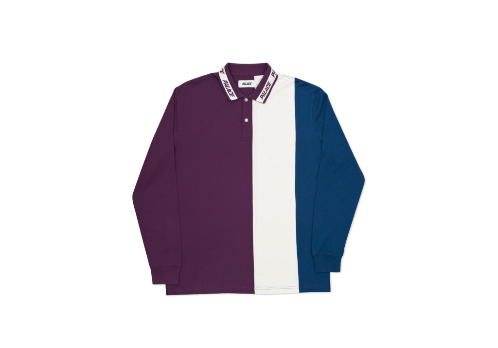 Palace Vertical Tri Stripe L/S Polo Purple/White/Teal 男士- Summer