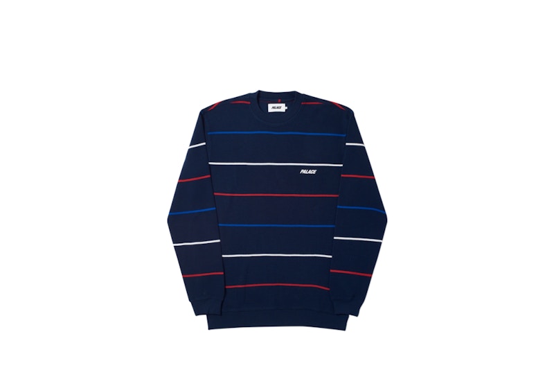 Palace Flag Stripe Crew Grey Marl Men's - SS22 - US