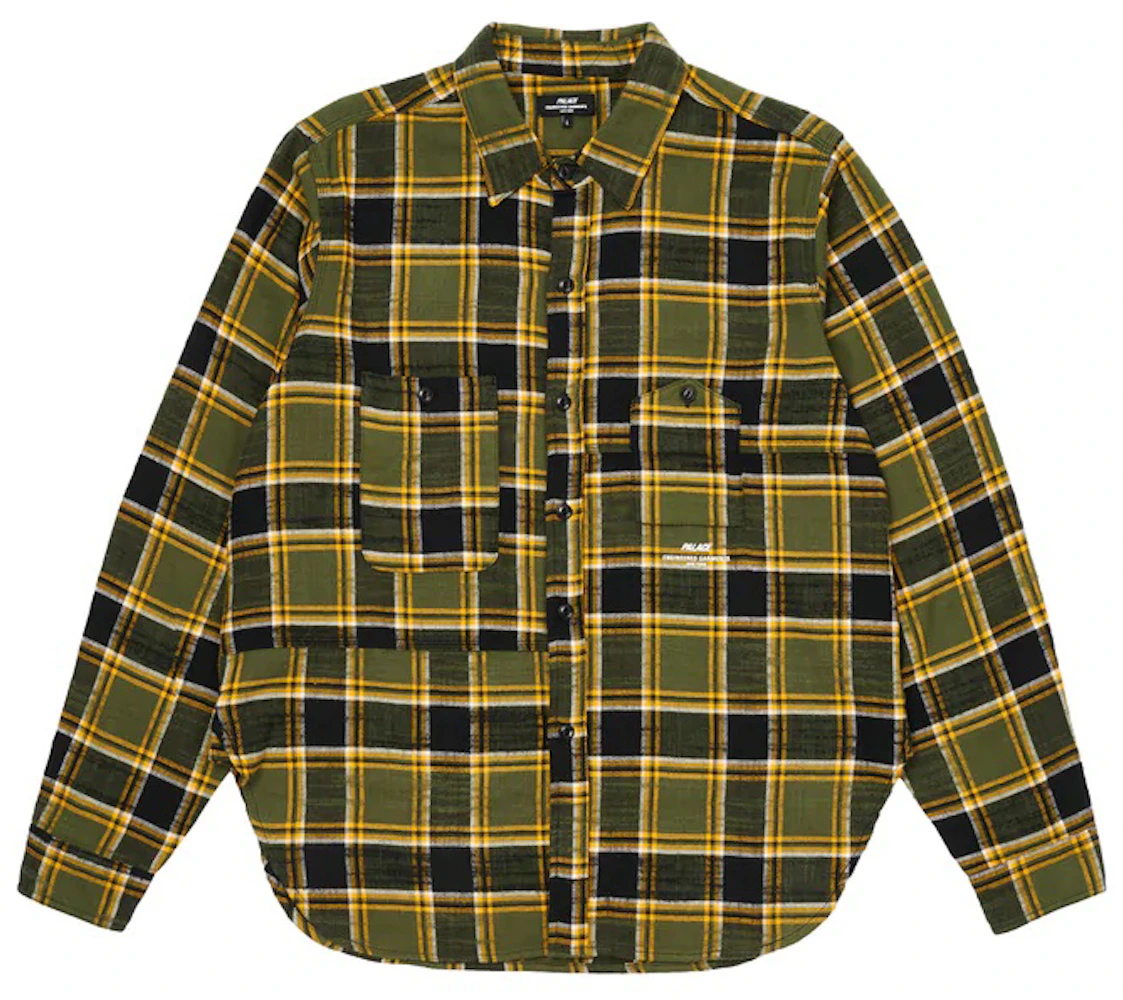 Palace x Engineered Garments Panel Check Work Shirt Olive Men's - FW22 - US