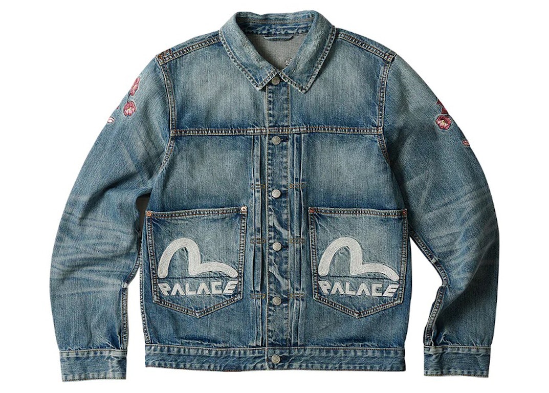 Pre-owned Palace X Evisu Type One Denim Jacket Stone Wash