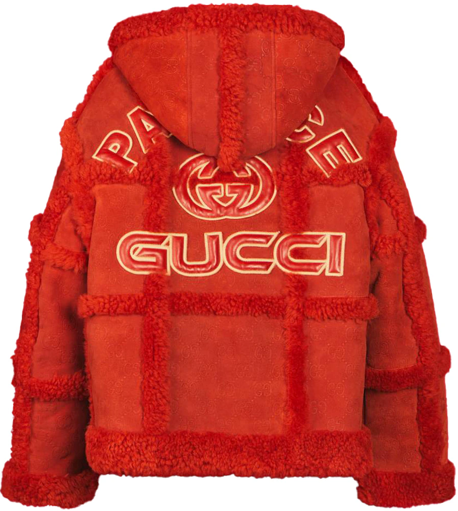 Palace x Gucci Allover GG Embossing Shearling Jacket Red - FW22 - US