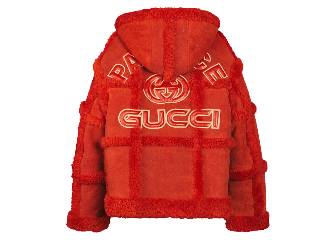 Pre-owned Palace X Gucci Allover Gg Embossing Shearling Jacket Red