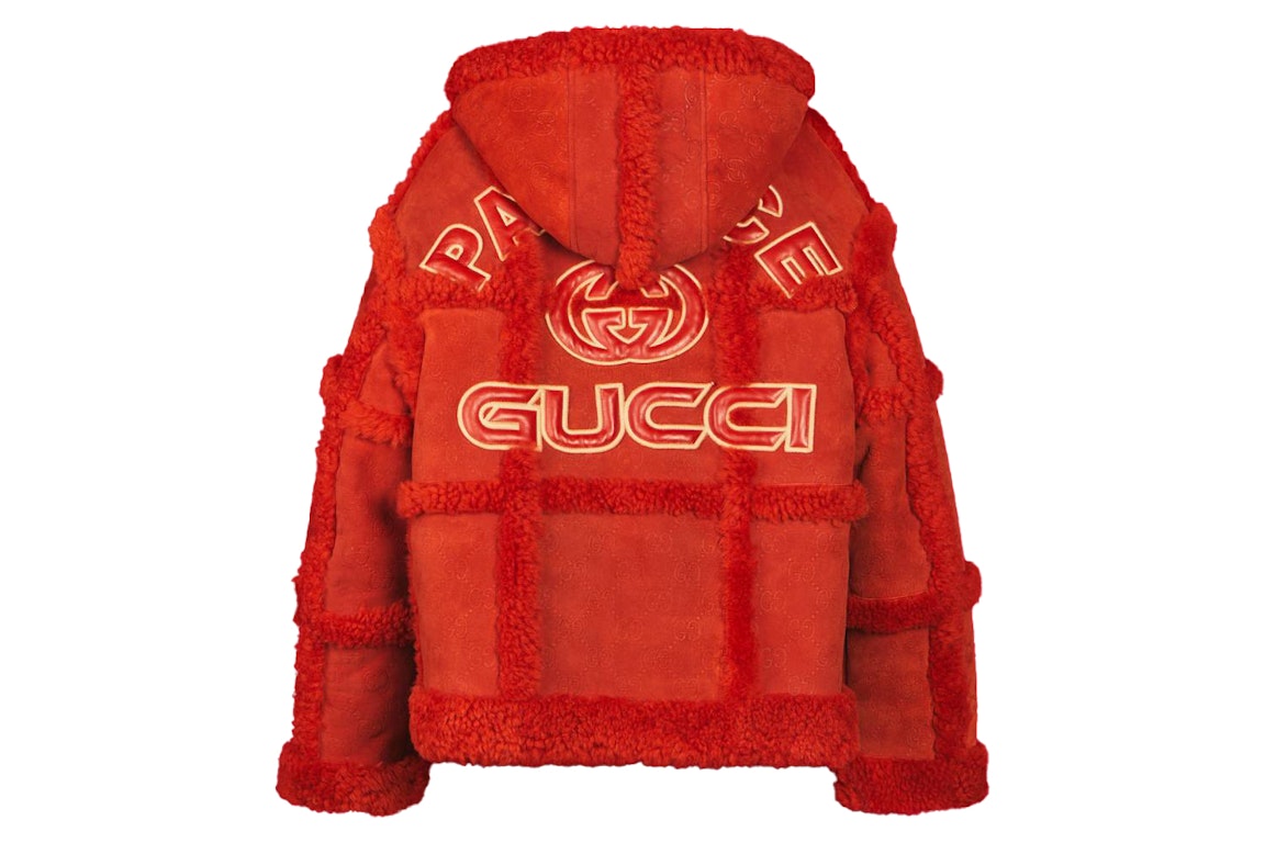 Pre-owned Palace X Gucci Allover Gg Embossing Shearling Jacket Red