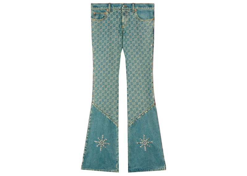 Palace x Gucci Allover GG Pattern And Studs Bootcut Jeans Blue