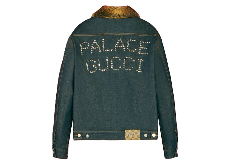 Palace x Gucci Crystals and Studs Details Denim/Faux Fur Jacket 