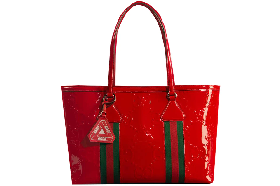 x Gucci GG Jumbo Patent Leather Tote Bag Dark Red in Canvas Silver-tone -