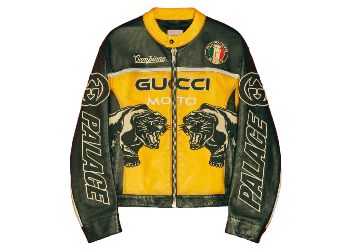 Palace x Gucci Embroideries and Patches Leather Jacket Black 