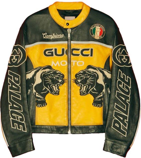 Leather biker jacket with mini monogram print - Men
