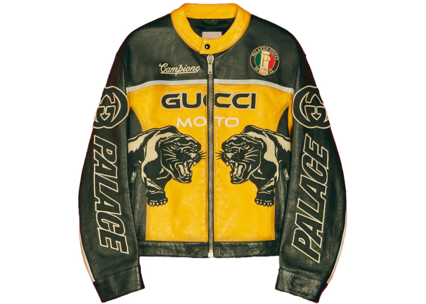 Palace x Gucci Embroideries and Patches Leather Jacket Black Men's - FW22 -  GB