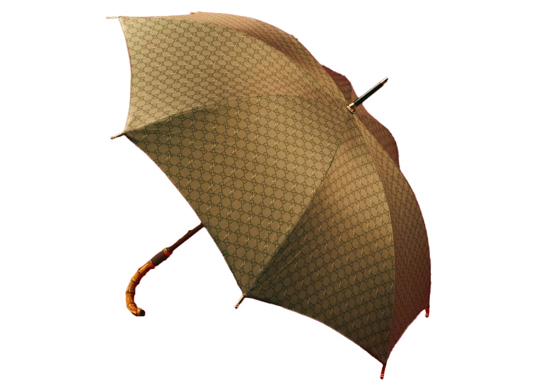 Pre-owned Palace X Gucci Gg-p Pattern Bamboo Handle Rain Umbrella Beige/ebony
