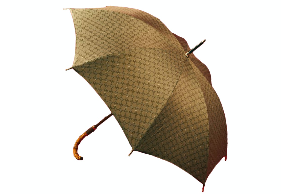 Pre-owned Palace X Gucci Gg-p Pattern Bamboo Handle Rain Umbrella Beige/ebony