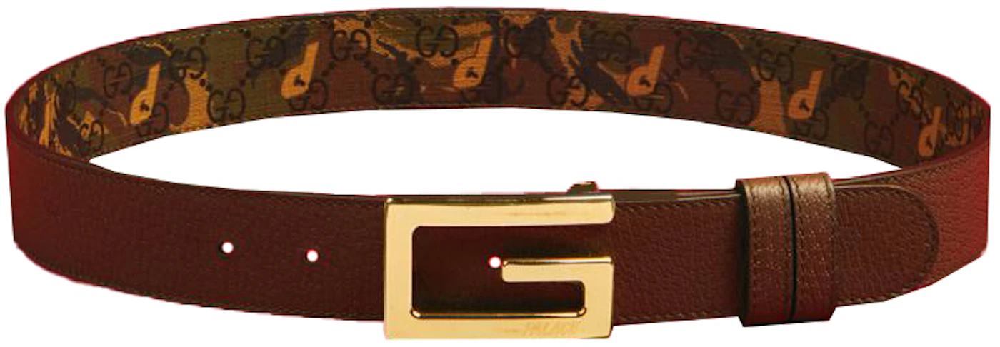Palace x Gucci GG-P Supreme G Square Buckle Reversible Belt Camouflage ...