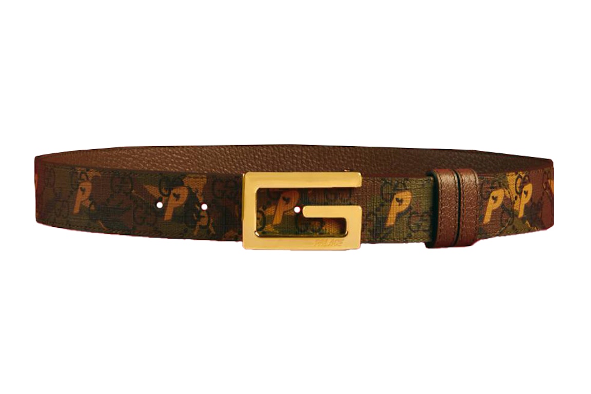 Pre-owned Palace X Gucci Gg-p Supreme G Square Buckle Reversible Belt Camouflage/brown