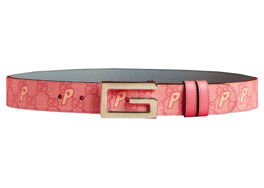 Pre-owned Palace X Gucci Gg-p Supreme G Square Buckle Reversible Belt Pale Pink/pale Blue