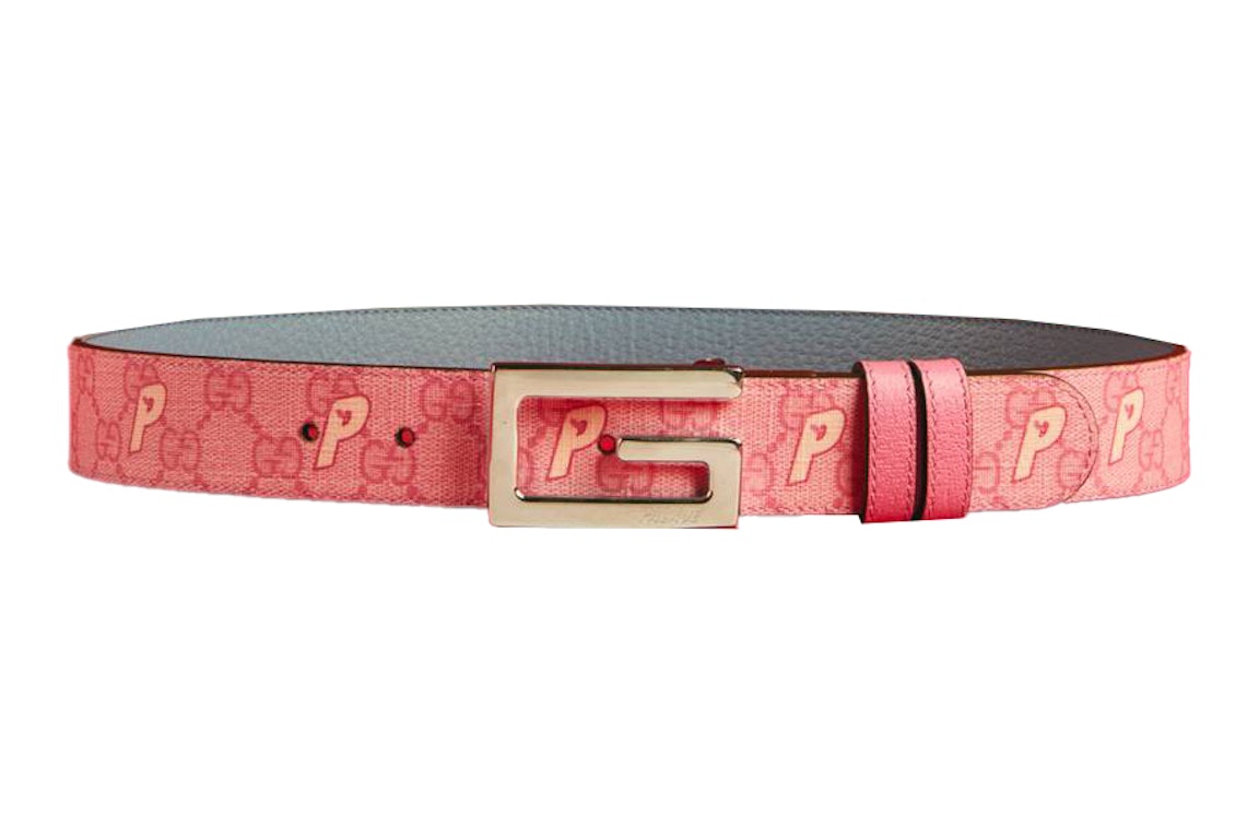 Pre-owned Palace X Gucci Gg-p Supreme G Square Buckle Reversible Belt Pale Pink/pale Blue
