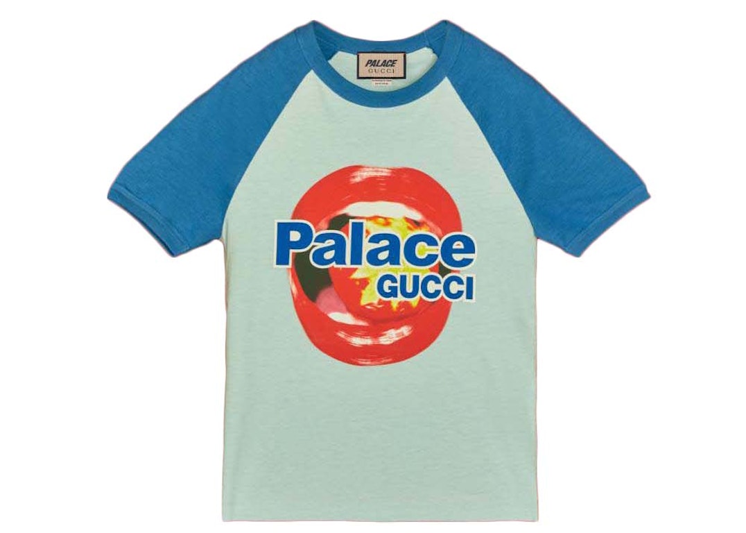 Pre-owned Palace X Gucci Printed Cotton Jersey T-shirt Light Blue
