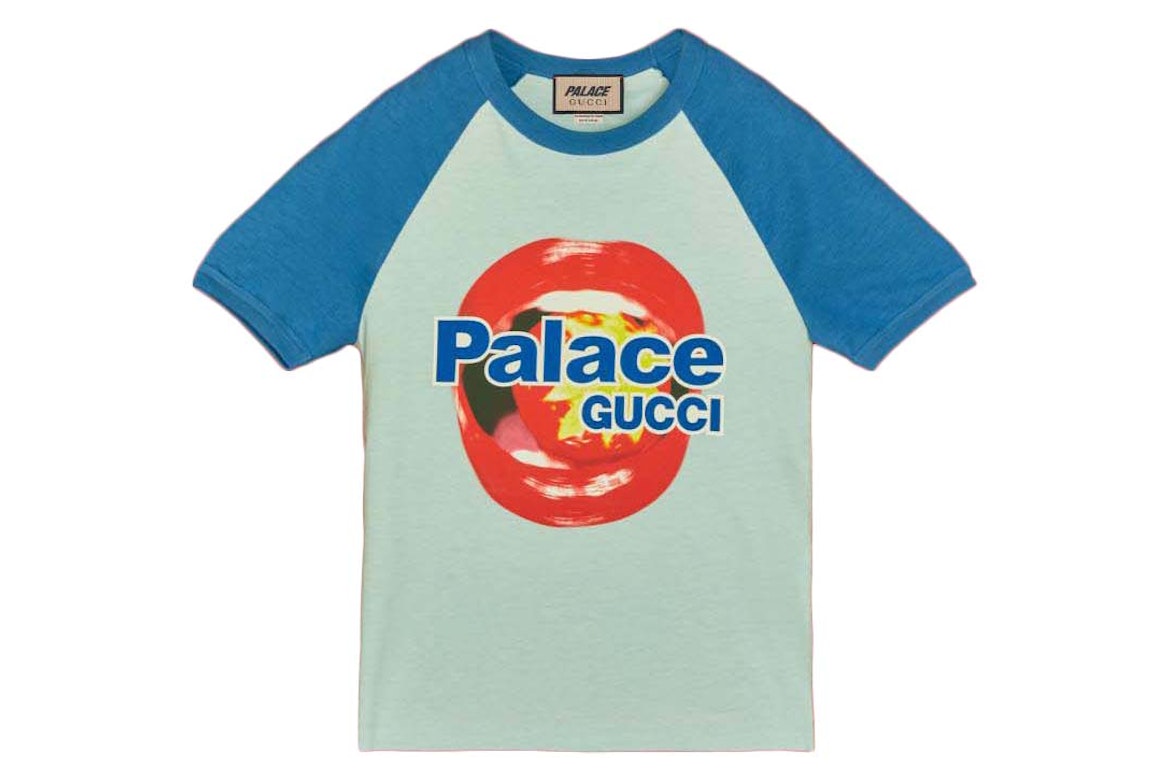 Pre-owned Palace X Gucci Printed Cotton Jersey T-shirt Light Blue