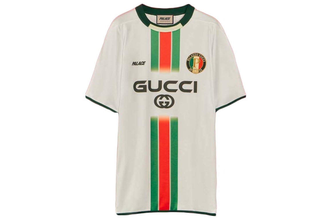 Pre-owned Palace X Gucci Printed Football Technical Jersey T-shirt White