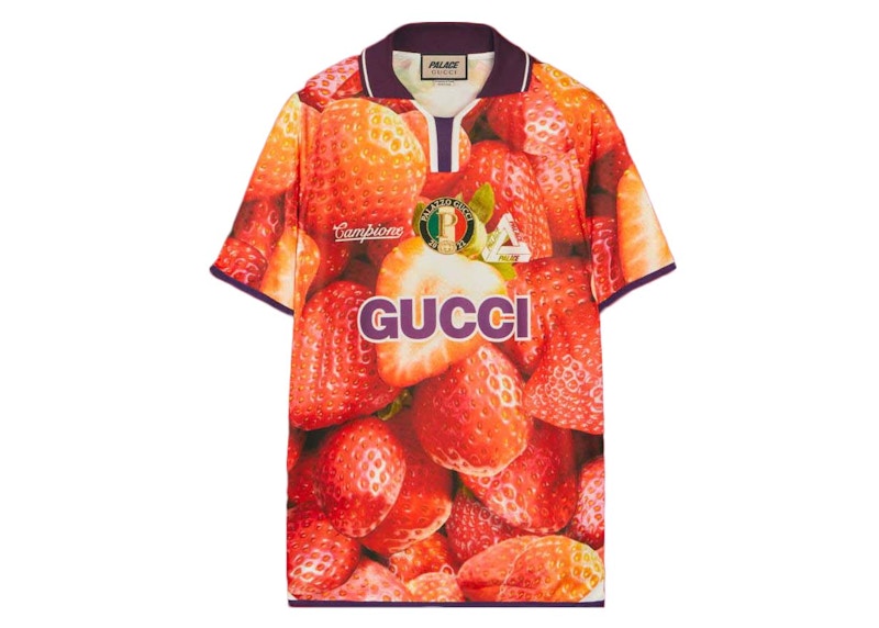 Palace x Gucci Strawberry Print Technical Jersey Football T-shirt