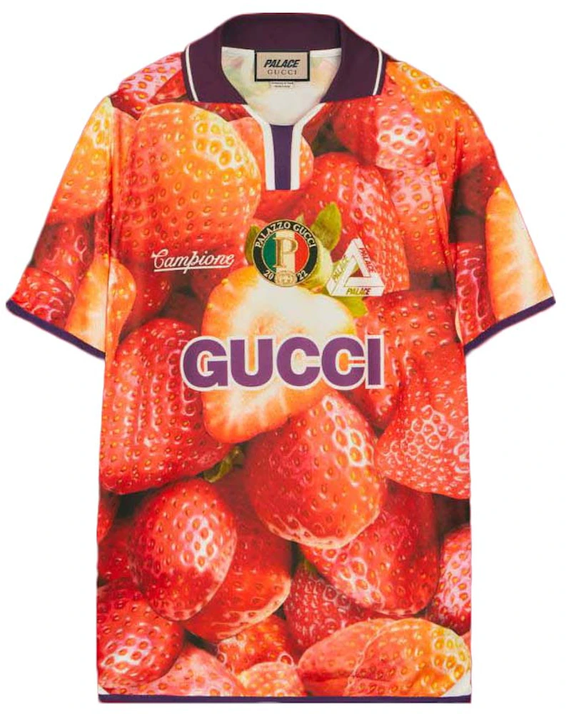 Palace x Gucci Strawberry Print Technical Jersey Football T-shirt