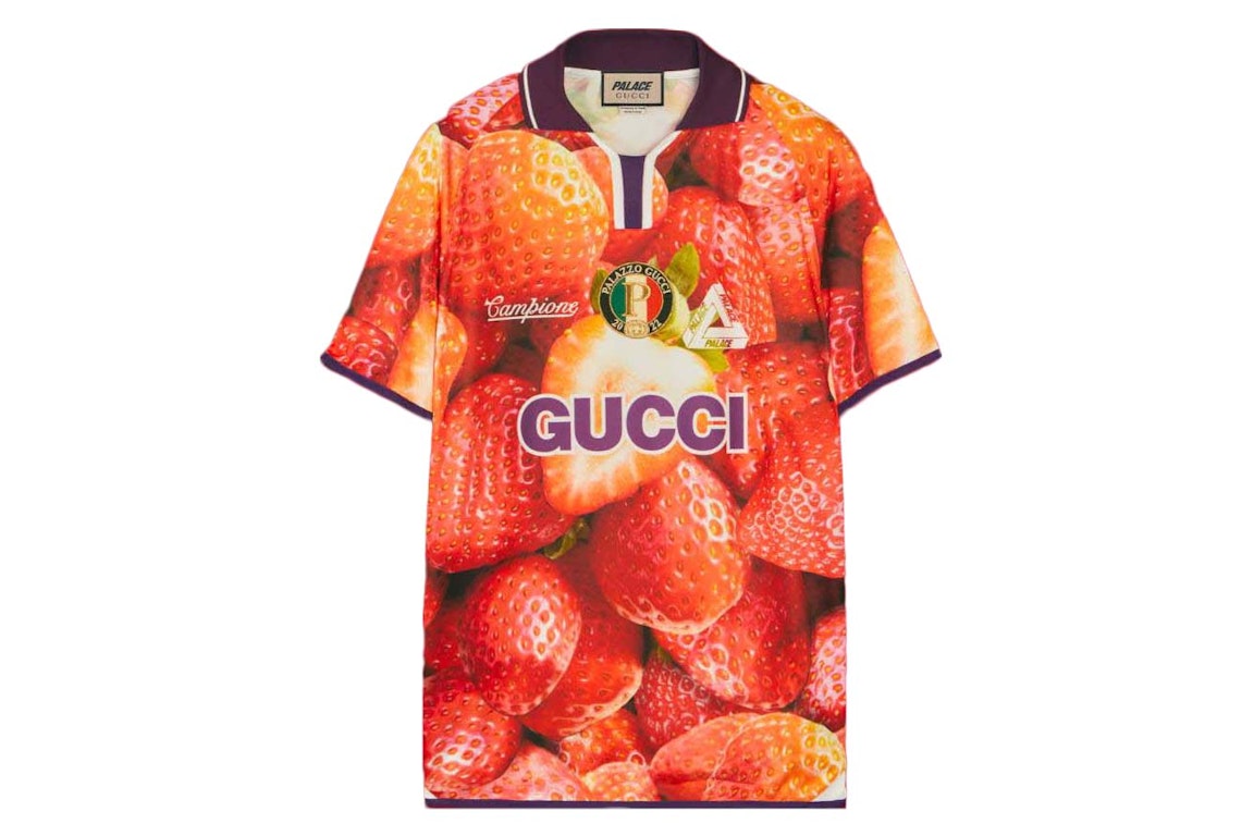 Pre-owned Palace X Gucci Strawberry Print Technical Jersey Football T-shirt Red