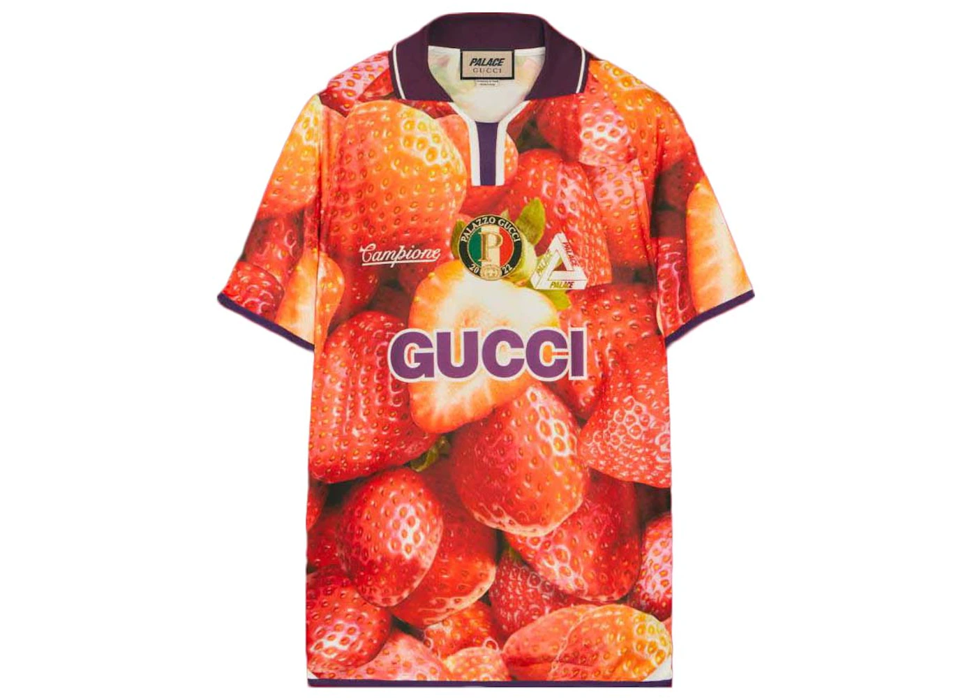 Palace x Gucci Strawberry Print Technical Jersey Football T-Shirt Red