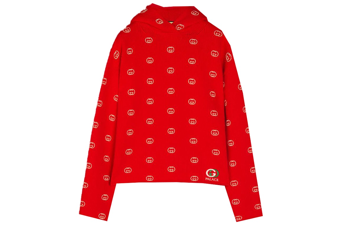 Pre-owned Palace X Gucci Wool Knit Strawberry With Studs And Crochet Detail Hoodie Red