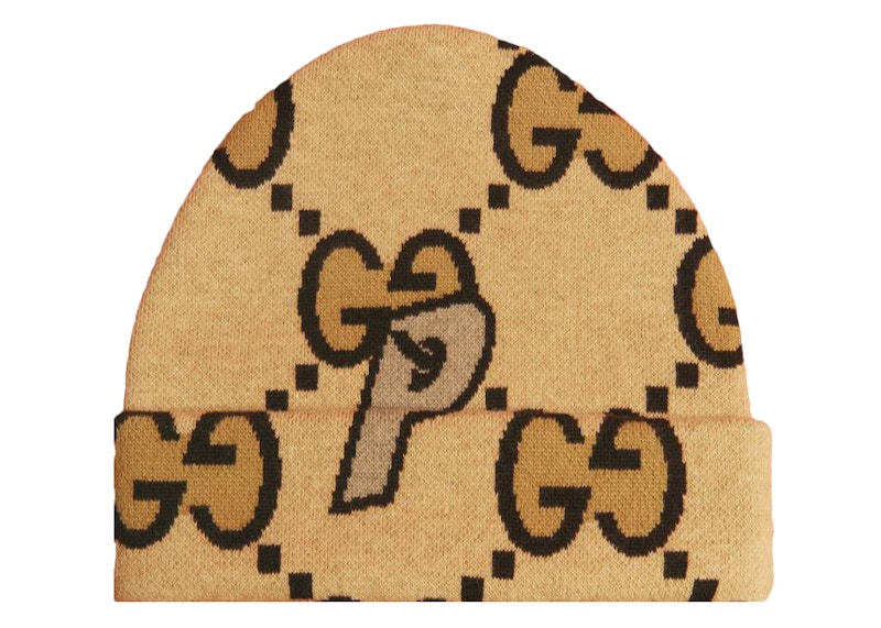 Palace x Gucci Wool Large GG-P Beanie Beige/Ebony - FW22 - US