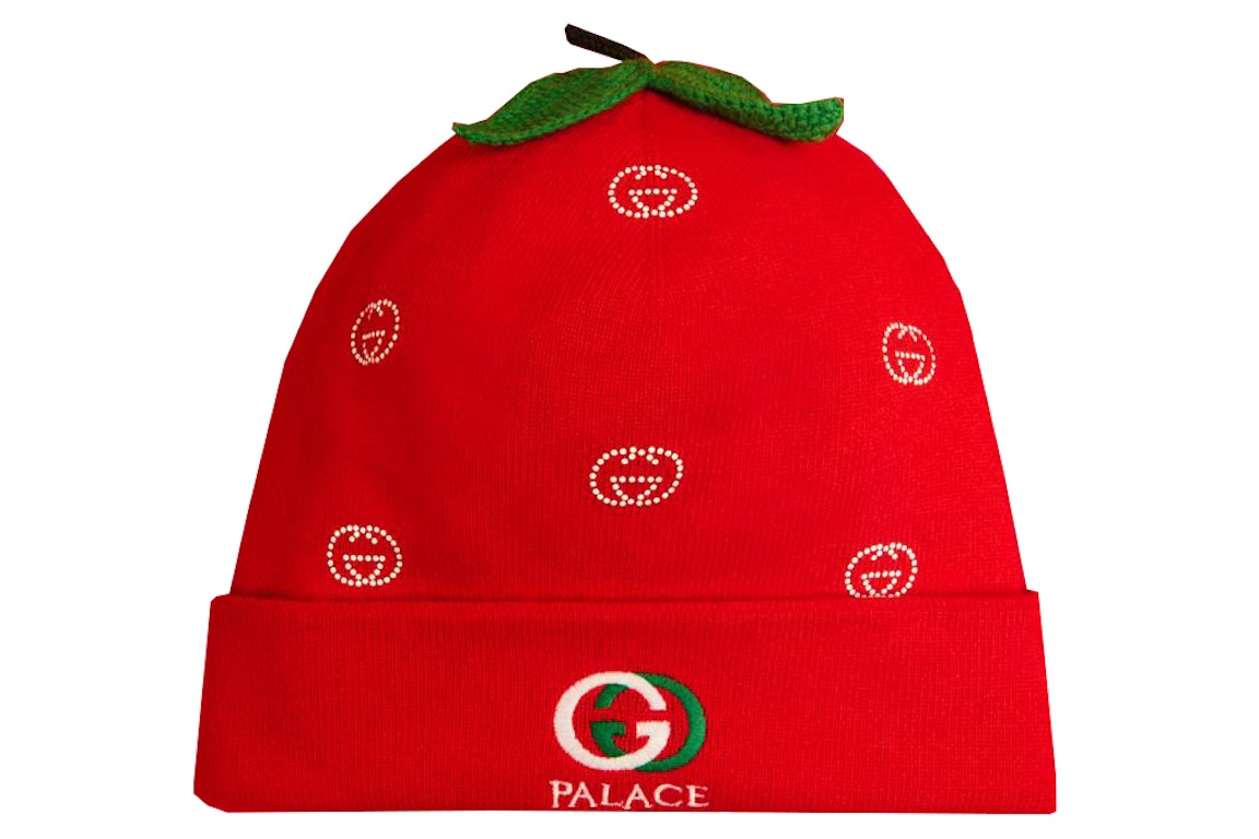 Pre-owned Palace X Gucci Wool Strawberry Studs And Crochet Detail Beanie Red
