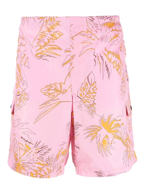 Pre-owned Palm Angels Abstract Palms Swim Shorts Pink/gold