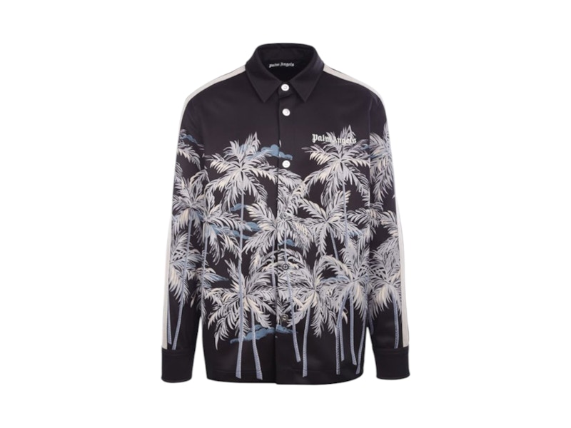 Pre-owned Palm Angels Men's Allover Palms Track Shirt In Black/white In Multi