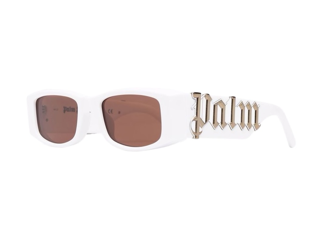Pre-owned Palm Angels Angel Rectangle Frame Sunglasses White Brown In White Brown (peri001y21pla0010160)
