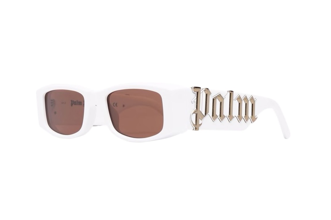 Pre-owned Palm Angels Angel Rectangle Frame Sunglasses White Brown In White Brown (peri001y21pla0010160)