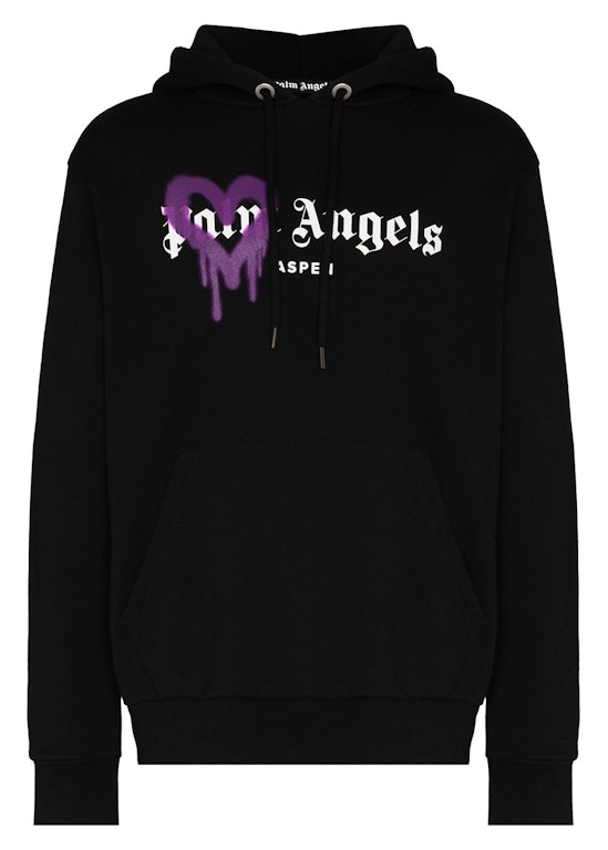 Pre-owned Palm Angels Aspen Heart Sprayed Logo Hoodie Black/white/purple