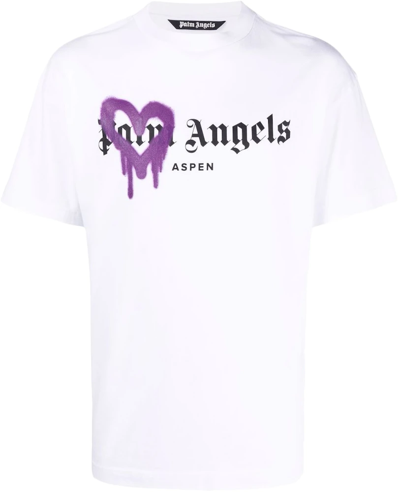 Palm Angels Aspen Heart Sprayed Logo T-Shirt White/Purple/Black Men's ...