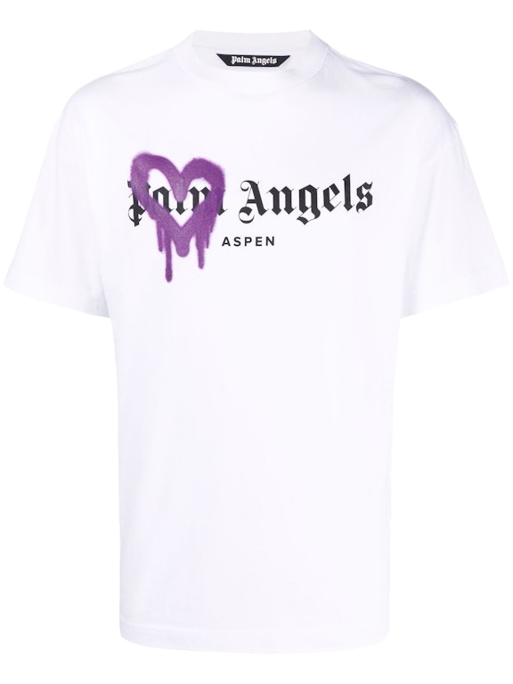 Pre-owned Palm Angels Aspen Heart Sprayed Logo T-shirt White/purple/black