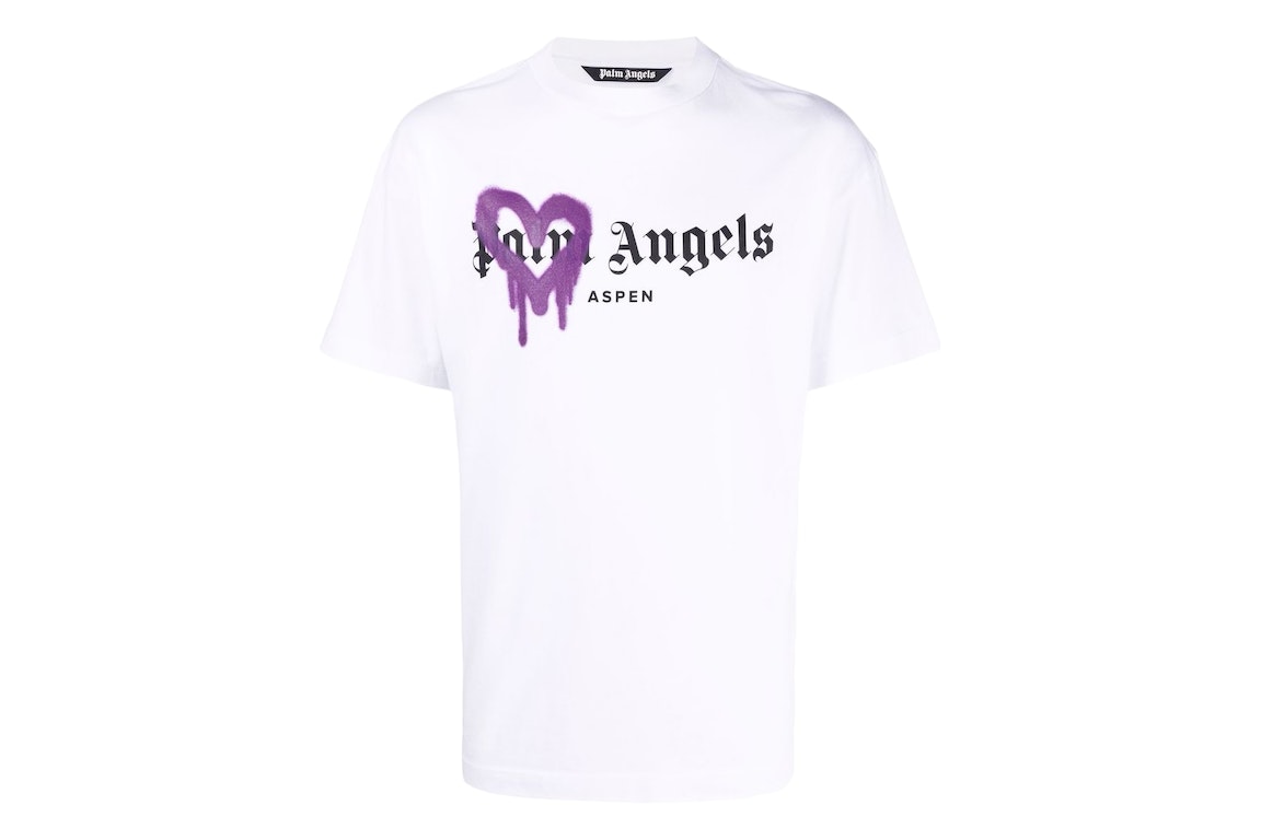 Pre-owned Palm Angels Aspen Heart Sprayed Logo T-shirt White/purple/black