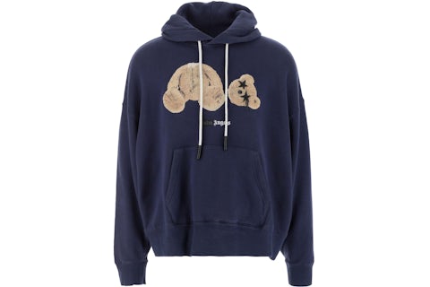 Palm Angels Bear Print Sprayed Logo Felpa con cappuccio Blu navy