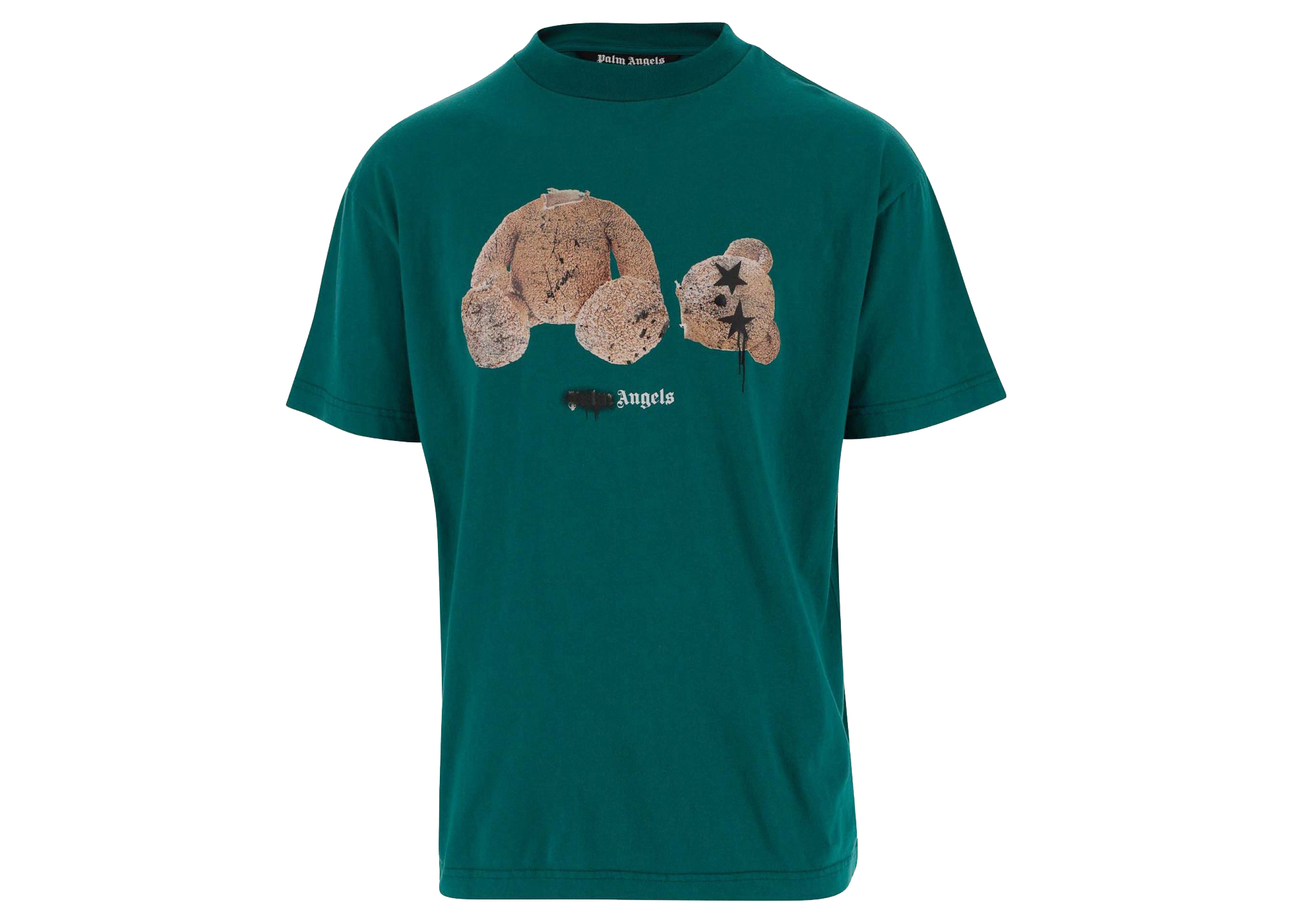 Palm Angels Bear Print Sprayed Logo T-shirt Forest Green/Brown