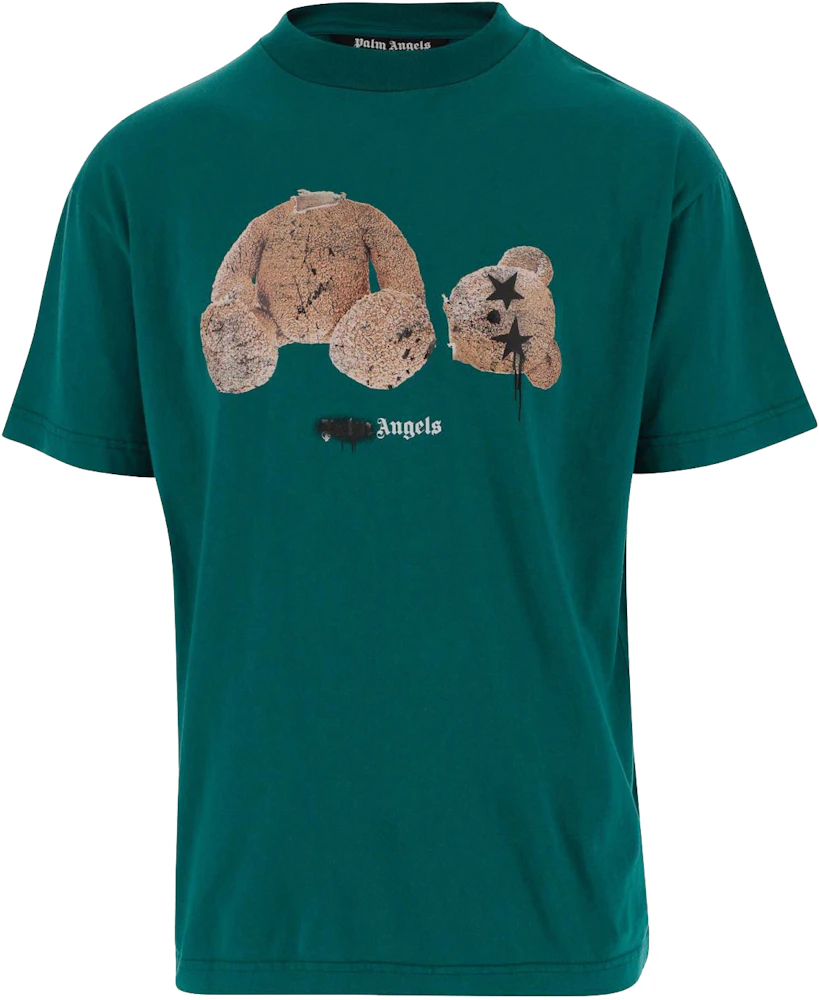 Palm Angels Bear Print Sprayed Logo T-Shirt Forest Green/Brown