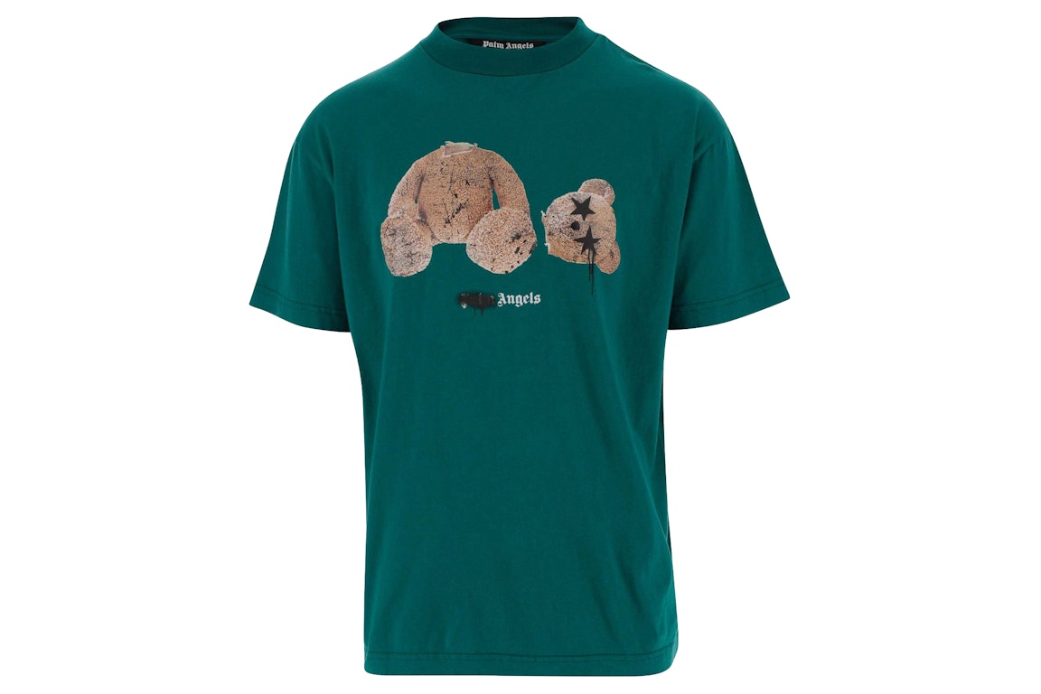 Pre-owned Palm Angels Bear Print Sprayed Logo T-shirt Forest Green/brown