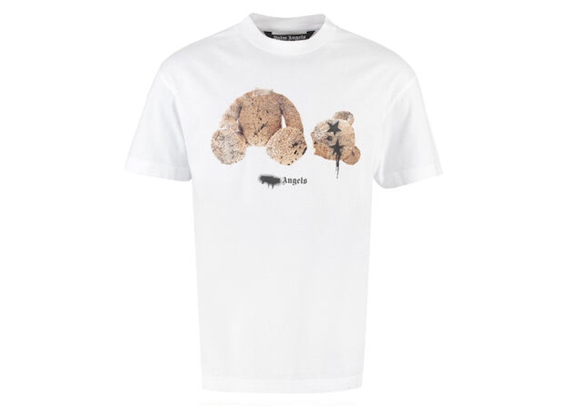 Palm Angels Bear Print Sprayed Logo T-shirt White/Brown