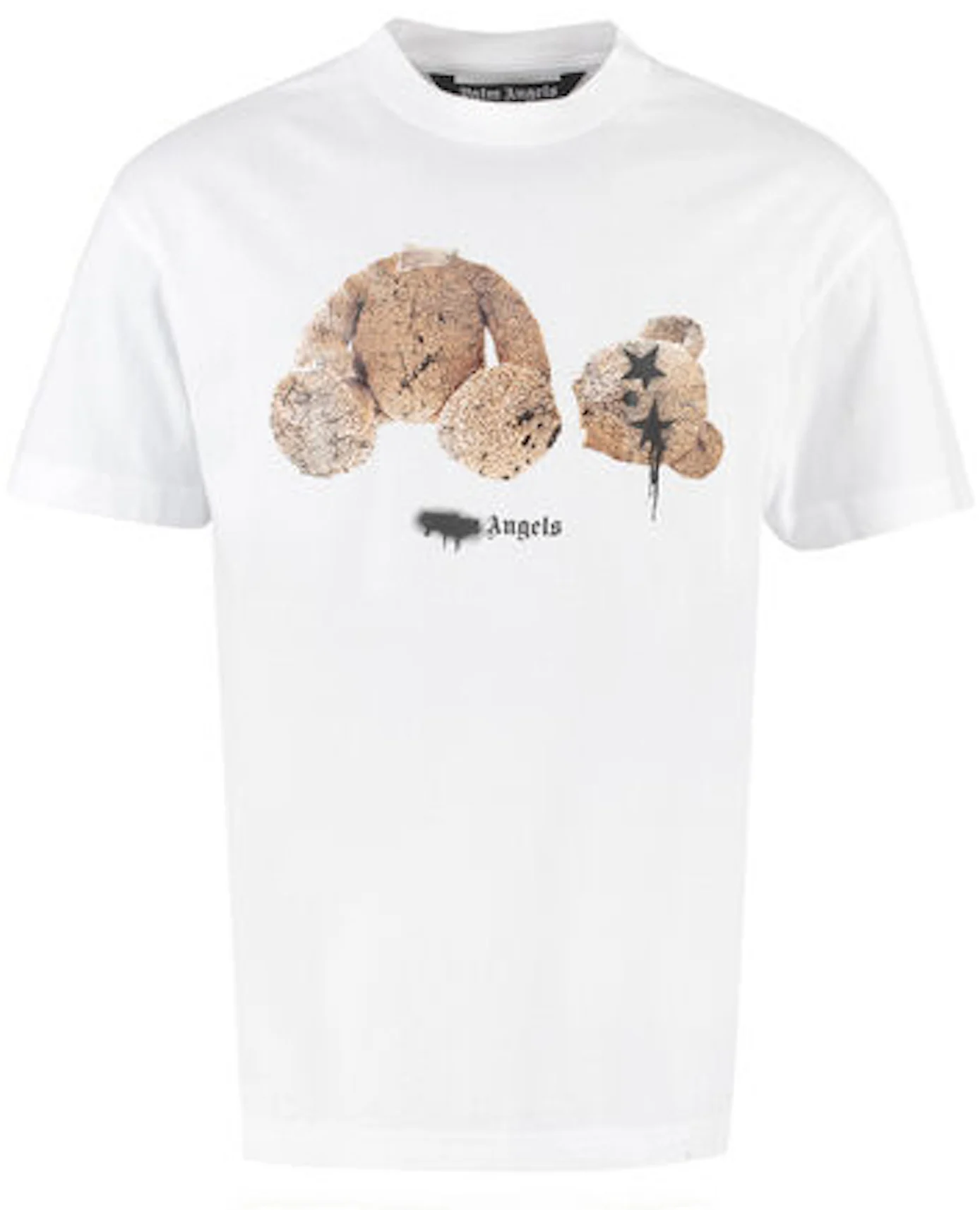 Palm Angels Bear Print Sprayed Logo T-shirt White/Brown Men's - FW21 - US