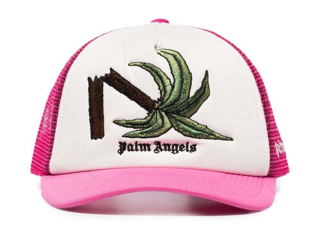 Pre-owned Palm Angels Broken Palm Trucker Hat Pink/white/green