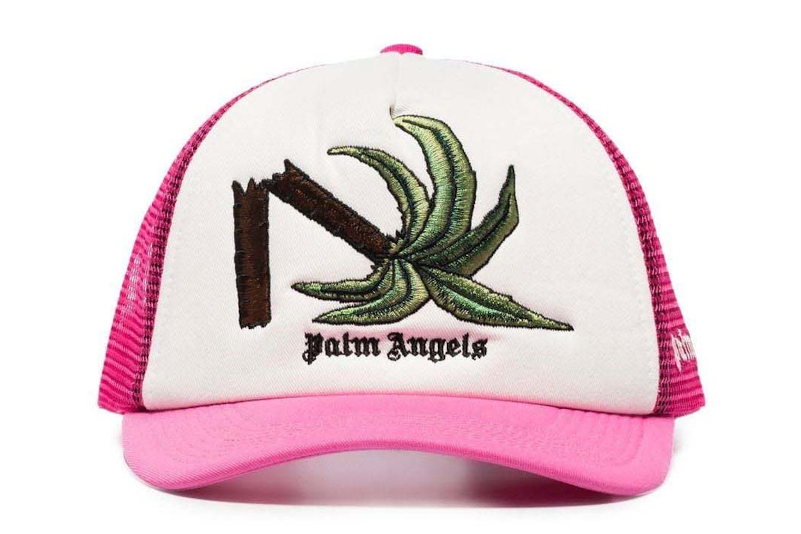 Pre-owned Palm Angels Broken Palm Trucker Hat Pink/white/green