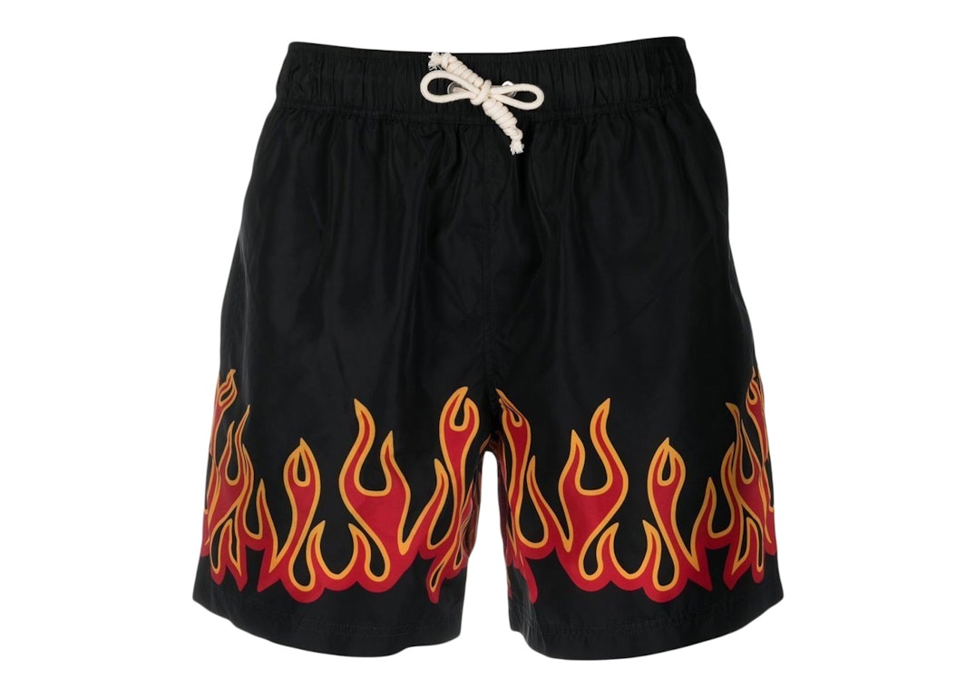 Pre-owned Palm Angels Burning Flames Print Swim Shorts Black/orange
