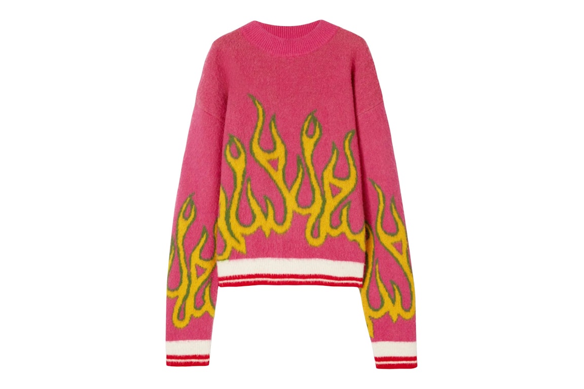Pre-owned Palm Angels Burning Wool Knit Sweater Fuchsia/multi