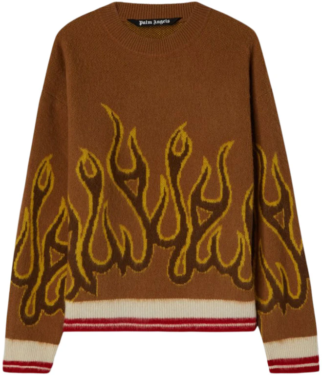 Palm Angels Burning Wool Knit Sweater Nuts/Yellow - SS23 - DE