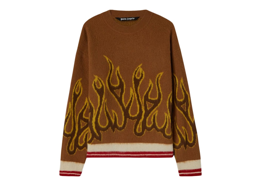 Pre-owned Palm Angels Burning Wool Knit Sweater Nuts/yellow