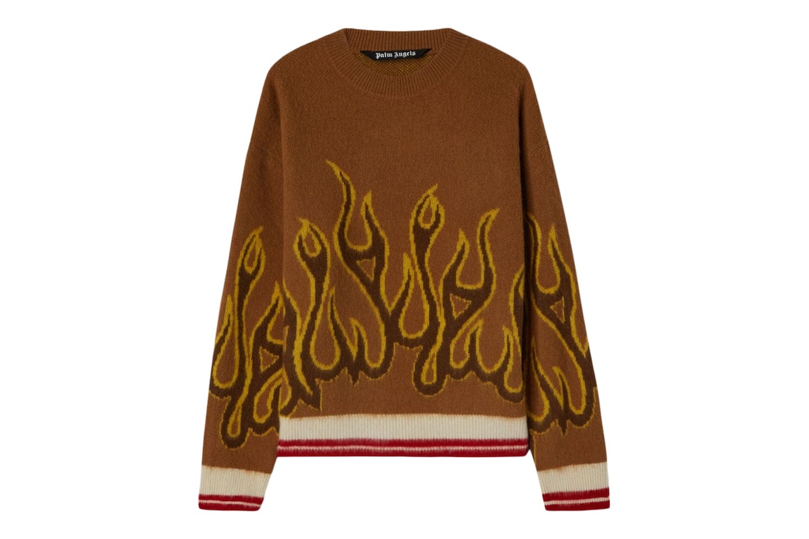 Pre-owned Palm Angels Burning Wool Knit Sweater Nuts/yellow